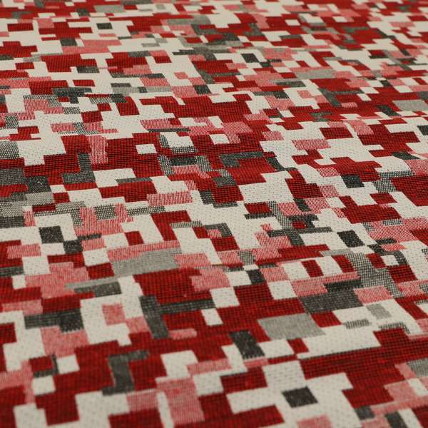 Nome Geometric Pattern Red White Lightweight Upholstery Furnishing Fabrics CTR-595