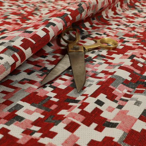 Nome Geometric Pattern Red White Lightweight Upholstery Furnishing Fabrics CTR-595 - Roman Blinds