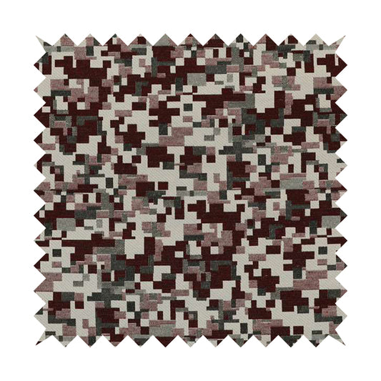 Nome Geometric Pattern Burgundy White Lightweight Upholstery Furnishing Fabrics CTR-596