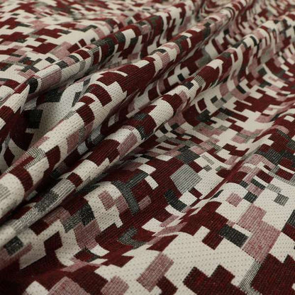 Nome Geometric Pattern Burgundy White Lightweight Upholstery Furnishing Fabrics CTR-596 - Roman Blinds