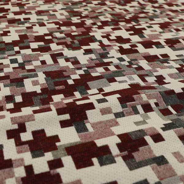 Nome Geometric Pattern Burgundy White Lightweight Upholstery Furnishing Fabrics CTR-596 - Handmade Cushions