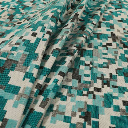 Nome Geometric Pattern Teal Blue Grey Lightweight Upholstery Furnishing Fabrics CTR-598 - Roman Blinds