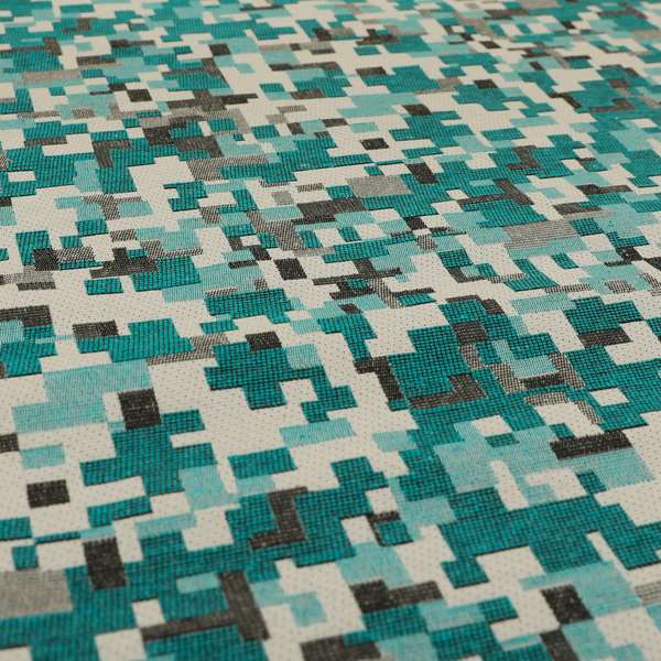 Nome Geometric Pattern Teal Blue Grey Lightweight Upholstery Furnishing Fabrics CTR-598 - Handmade Cushions