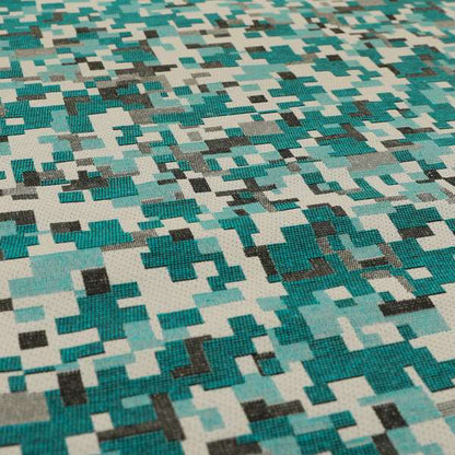 Nome Geometric Pattern Teal Blue Grey Lightweight Upholstery Furnishing Fabrics CTR-598