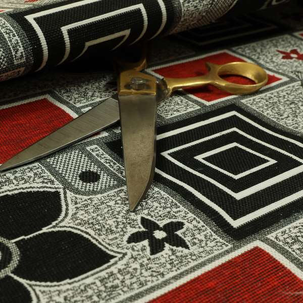 Sitka Modern Upholstery Furnishing Pattern Fabric Floral Patchwork In Red Black Grey CTR-599 - Made To Measure Curtains