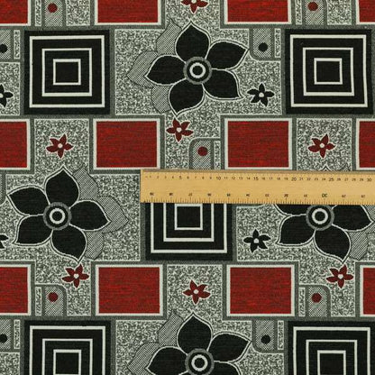 Sitka Modern Upholstery Furnishing Pattern Fabric Floral Patchwork In Red Black Grey CTR-599 - Handmade Cushions