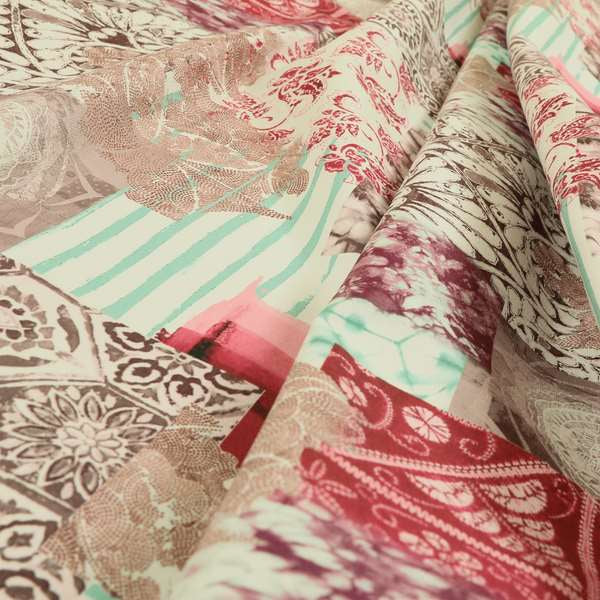 Freedom Printed Velvet Fabric Collection Geometric Patchwork Pattern In Pink Colour Upholstery Fabric CTR-60 - Roman Blinds