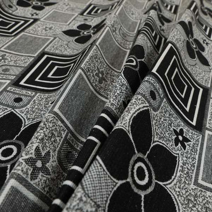Sitka Modern Upholstery Furnishing Pattern Fabric Floral Patchwork In Black Grey CTR-600 - Handmade Cushions