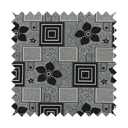 Sitka Modern Upholstery Furnishing Pattern Fabric Floral Patchwork In Brown Cream CTR-601