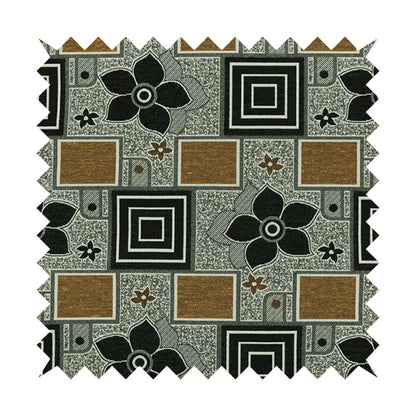 Sitka Modern Upholstery Furnishing Pattern Fabric Floral Patchwork In Yellow Black CTR-602 - Roman Blinds