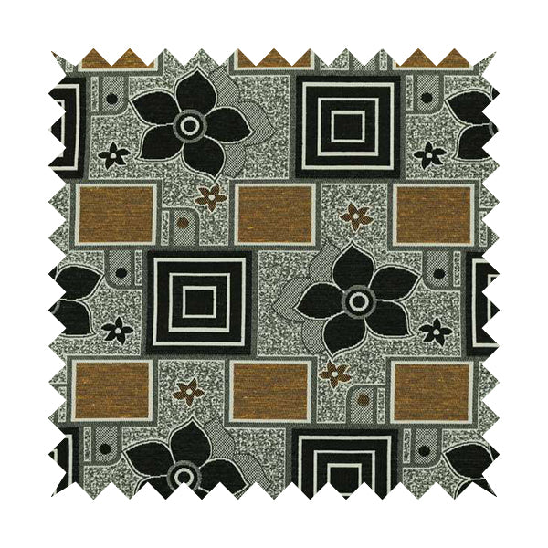 Sitka Modern Upholstery Furnishing Pattern Fabric Floral Patchwork In Yellow Black CTR-602