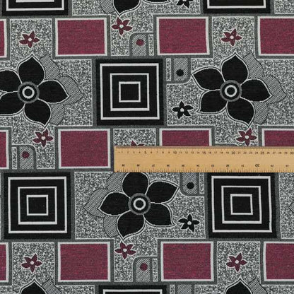 Sitka Modern Upholstery Furnishing Pattern Fabric Floral Patchwork In Pink CTR-603 - Roman Blinds