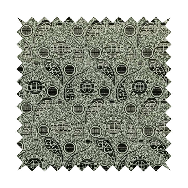 Wasilla Upholstery Furnishing Pattern Fabrics Paisley Damask In Cream Black CTR-604 - Roman Blinds