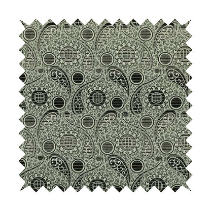 Wasilla Upholstery Furnishing Pattern Fabrics Paisley Damask In Cream Black CTR-604 - Made To Measure Curtains