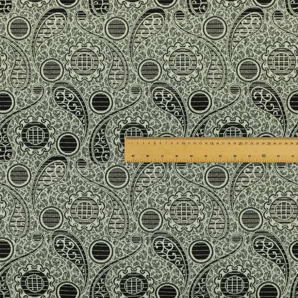 Wasilla Upholstery Furnishing Pattern Fabrics Paisley Damask In Cream Black CTR-604 - Made To Measure Curtains