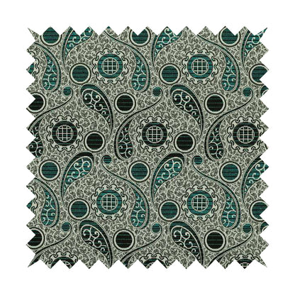 Wasilla Upholstery Furnishing Pattern Fabrics Paisley Damask In Teal Blue Grey CTR-605 - Roman Blinds