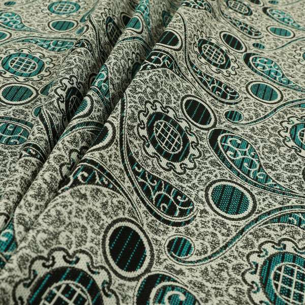 Wasilla Upholstery Furnishing Pattern Fabrics Paisley Damask In Teal Blue Grey CTR-605 - Handmade Cushions