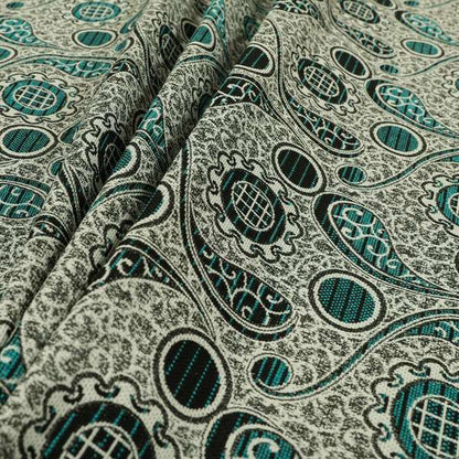 Wasilla Upholstery Furnishing Pattern Fabrics Paisley Damask In Teal Blue Grey CTR-605 - Handmade Cushions