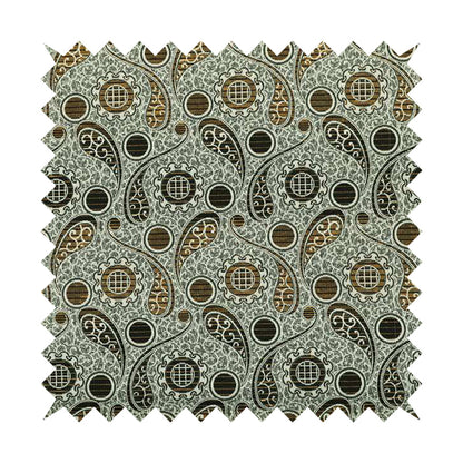 Wasilla Upholstery Furnishing Pattern Fabrics Paisley Damask In Yellow Black CTR-606 - Roman Blinds