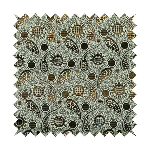 Wasilla Upholstery Furnishing Pattern Fabrics Paisley Damask In Yellow Black CTR-606 - Made To Measure Curtains