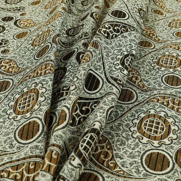 Wasilla Upholstery Furnishing Pattern Fabrics Paisley Damask In Yellow Black CTR-606 - Roman Blinds