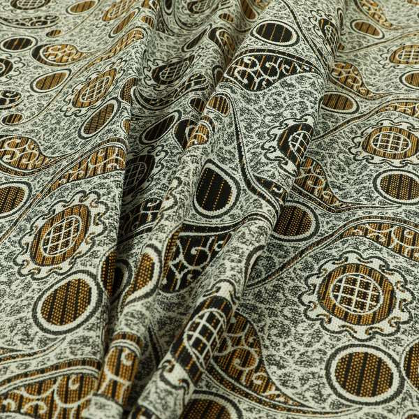 Wasilla Upholstery Furnishing Pattern Fabrics Paisley Damask In Yellow Black CTR-606 - Made To Measure Curtains