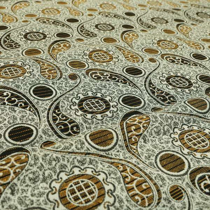 Wasilla Upholstery Furnishing Pattern Fabrics Paisley Damask In Yellow Black CTR-606 - Roman Blinds
