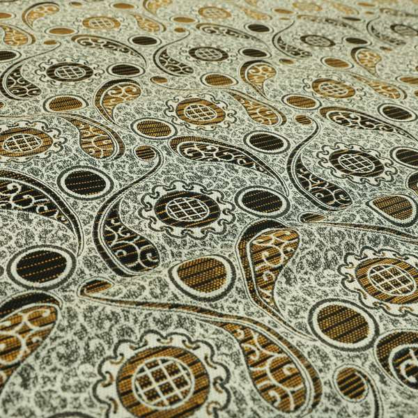 Wasilla Upholstery Furnishing Pattern Fabrics Paisley Damask In Yellow Black CTR-606 - Made To Measure Curtains