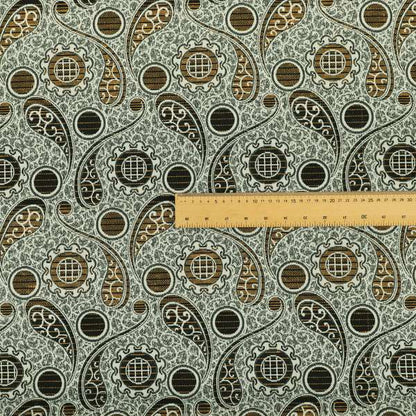 Wasilla Upholstery Furnishing Pattern Fabrics Paisley Damask In Yellow Black CTR-606 - Roman Blinds