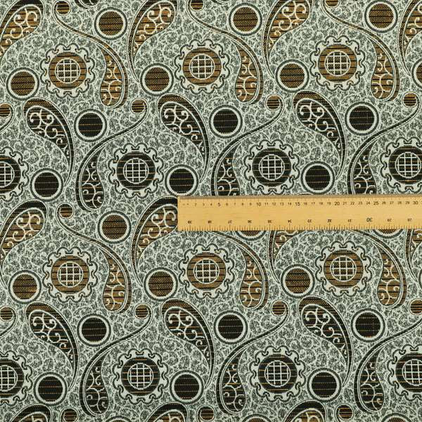 Wasilla Upholstery Furnishing Pattern Fabrics Paisley Damask In Yellow Black CTR-606 - Made To Measure Curtains