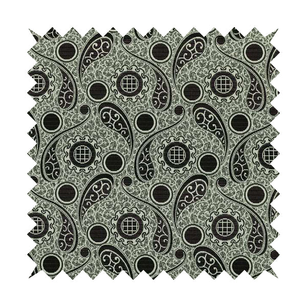 Wasilla Upholstery Furnishing Pattern Fabrics Paisley Damask In Purple Black CTR-607 - Roman Blinds