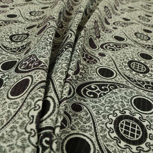 Wasilla Upholstery Furnishing Pattern Fabrics Paisley Damask In Purple Black CTR-607