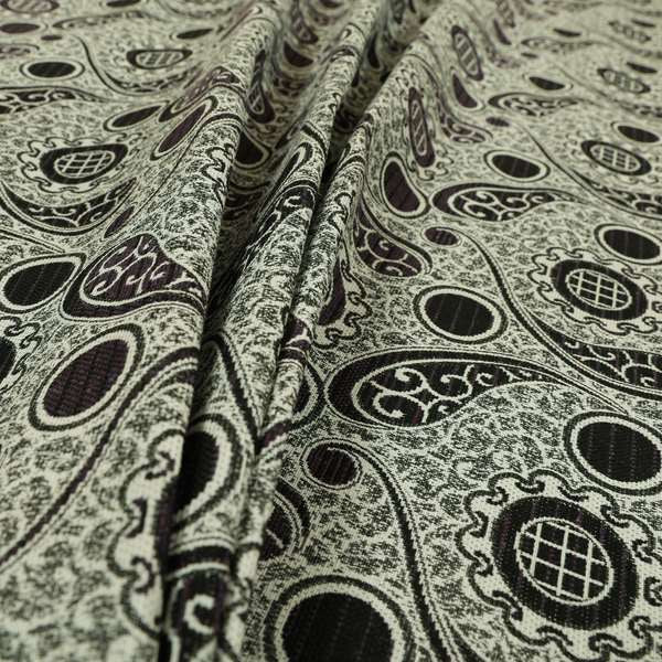 Wasilla Upholstery Furnishing Pattern Fabrics Paisley Damask In Purple Black CTR-607 - Made To Measure Curtains