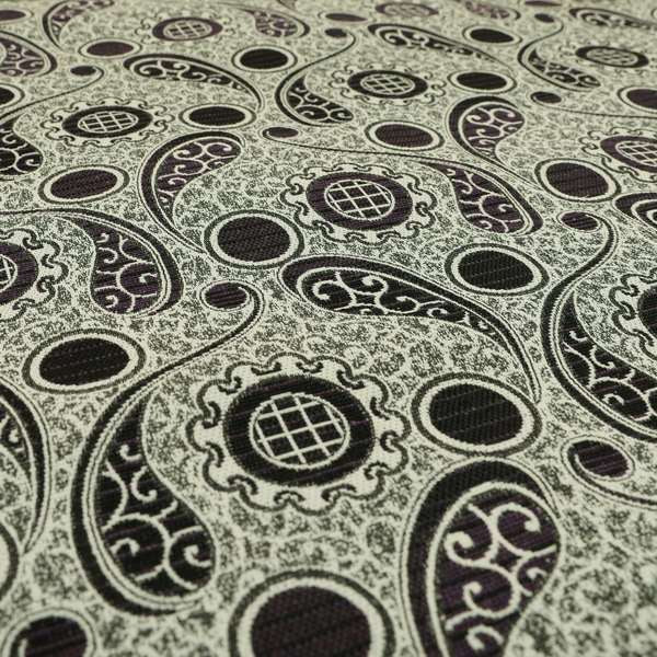 Wasilla Upholstery Furnishing Pattern Fabrics Paisley Damask In Purple Black CTR-607 - Made To Measure Curtains