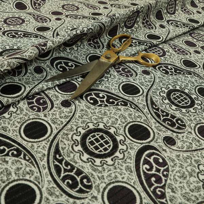 Wasilla Upholstery Furnishing Pattern Fabrics Paisley Damask In Purple Black CTR-607 - Made To Measure Curtains