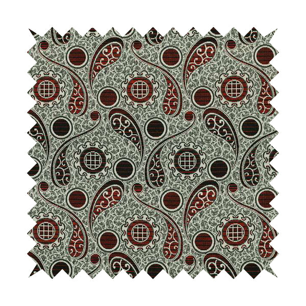 Wasilla Upholstery Furnishing Pattern Fabrics Paisley Damask In Red Black CTR-608 - Made To Measure Curtains