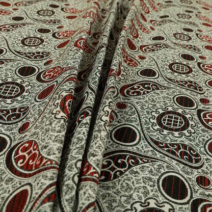 Wasilla Upholstery Furnishing Pattern Fabrics Paisley Damask In Red Black CTR-608 - Made To Measure Curtains