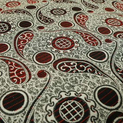 Wasilla Upholstery Furnishing Pattern Fabrics Paisley Damask In Red Black CTR-608 - Made To Measure Curtains