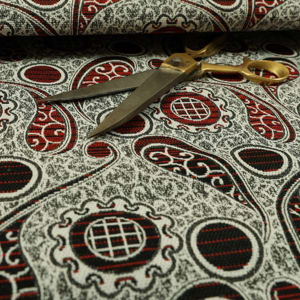 Wasilla Upholstery Furnishing Pattern Fabrics Paisley Damask In Red Black CTR-608 - Roman Blinds