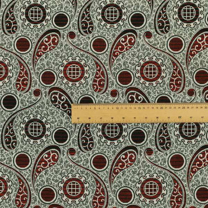 Wasilla Upholstery Furnishing Pattern Fabrics Paisley Damask In Red Black CTR-608 - Roman Blinds