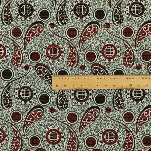 Wasilla Upholstery Furnishing Pattern Fabrics Paisley Damask In Red Black CTR-608 - Made To Measure Curtains