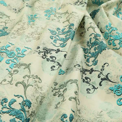 Freedom Printed Velvet Fabric Collection Damask Pattern In Blue Colour Upholstery Fabric CTR-61 - Roman Blinds