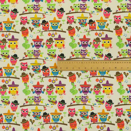 Freedom Printed Velvet Fabric Multi Colour Owls Animal Pattern Upholstery Fabric CTR-610 - Roman Blinds