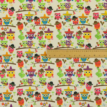 Freedom Printed Velvet Fabric Multi Colour Owls Animal Pattern Upholstery Fabric CTR-610 - Made To Measure Curtains