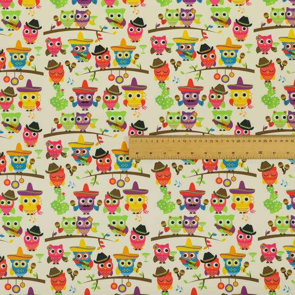 Freedom Printed Velvet Fabric Multi Colour Owls Animal Pattern Upholstery Fabric CTR-610 - Handmade Cushions