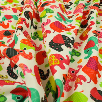 Freedom Printed Velvet Fabric Multi Coloured Elephant Animal Pattern Upholstery Fabric CTR-611 - Made To Measure Curtains