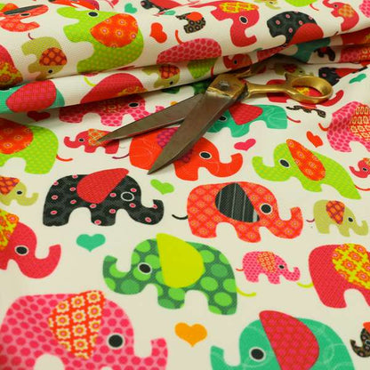 Freedom Printed Velvet Fabric Multi Coloured Elephant Animal Pattern Upholstery Fabric CTR-611 - Made To Measure Curtains