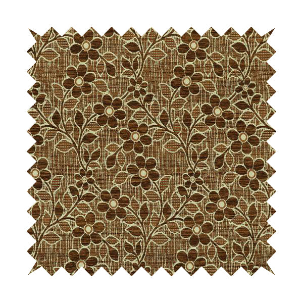 Davina Floral Pattern Textured Chenille Upholstery Curtain Fabric Brown Colour CTR-615 - Roman Blinds