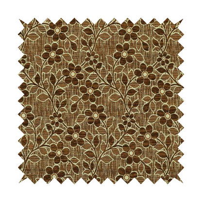 Davina Floral Pattern Textured Chenille Upholstery Curtain Fabric Brown Colour CTR-615 - Handmade Cushions