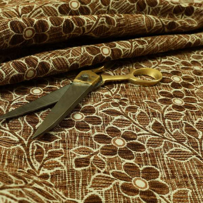 Davina Floral Pattern Textured Chenille Upholstery Curtain Fabric Brown Colour CTR-615 - Made To Measure Curtains